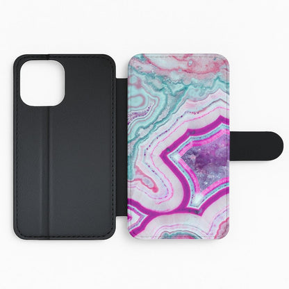 Purple Geode Pattern Flip Wallet Phone Case