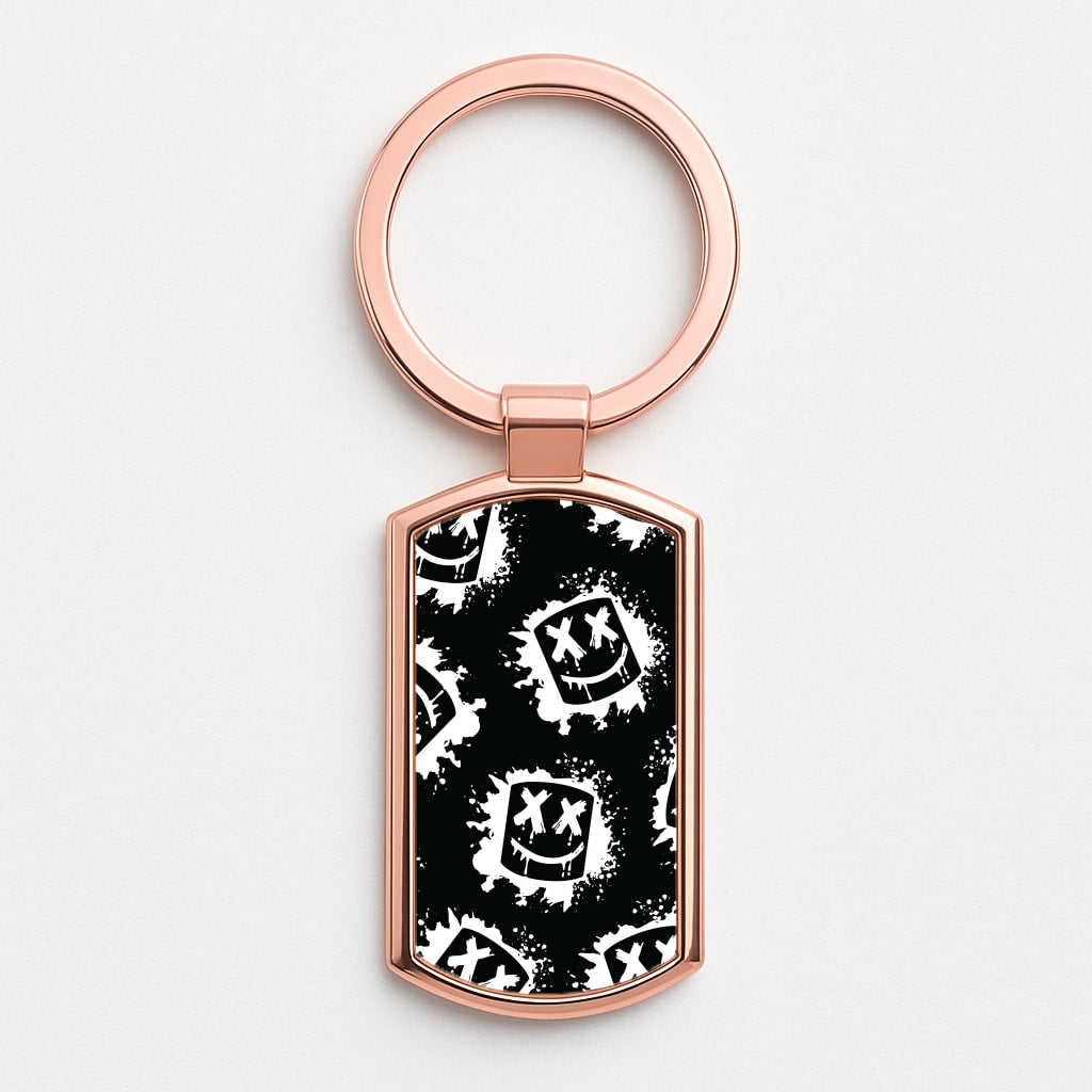 Black And White Helmet DJ Pattern Rose Gold Keyring