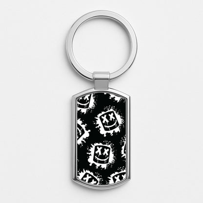 Black And White Helmet DJ Pattern Silver Keyring