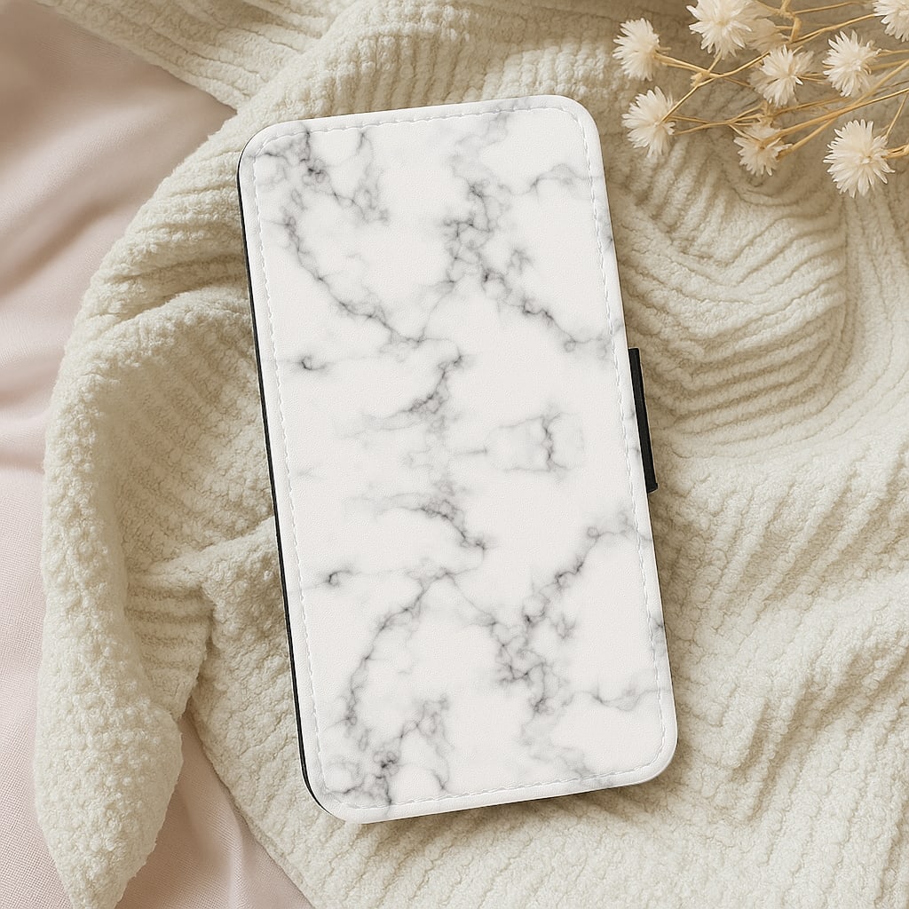White Marbled  Wallet Phone Case