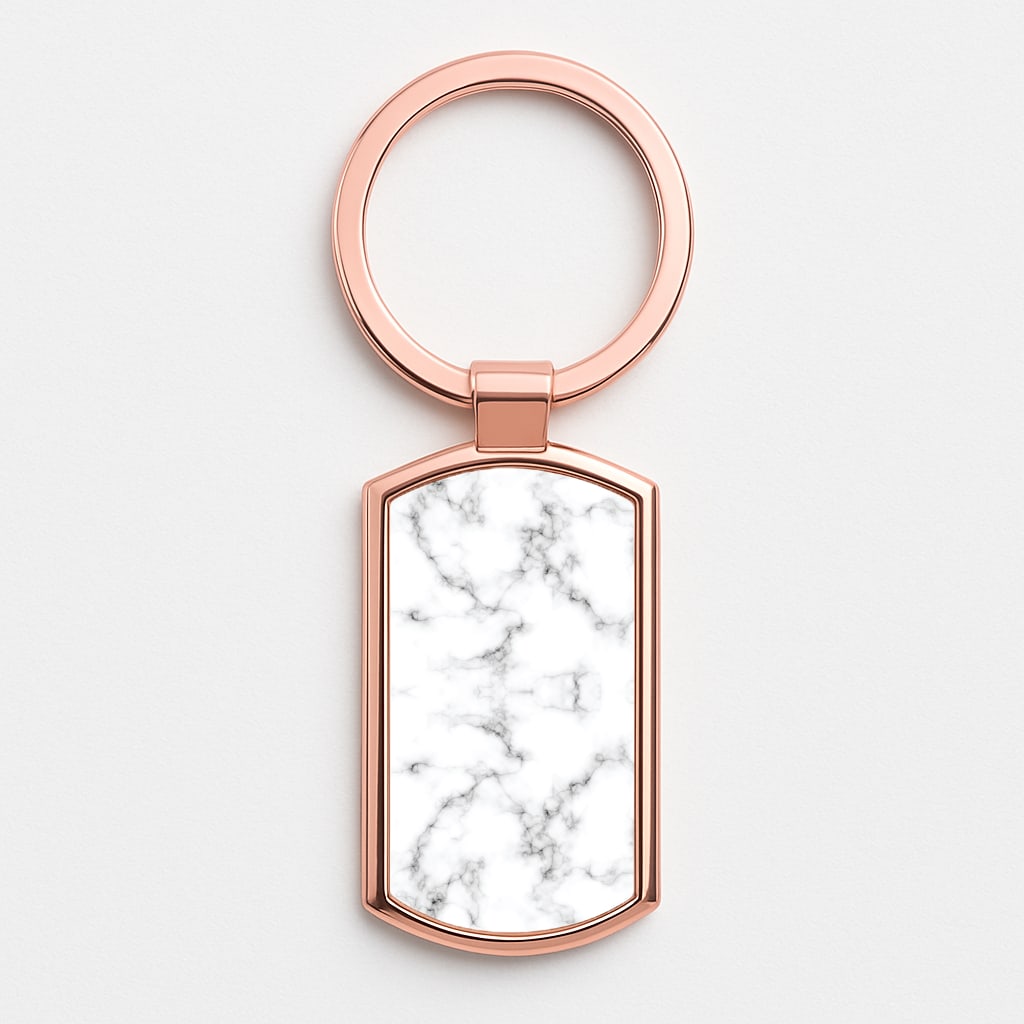 White Marbled  Rose Gold Keyring