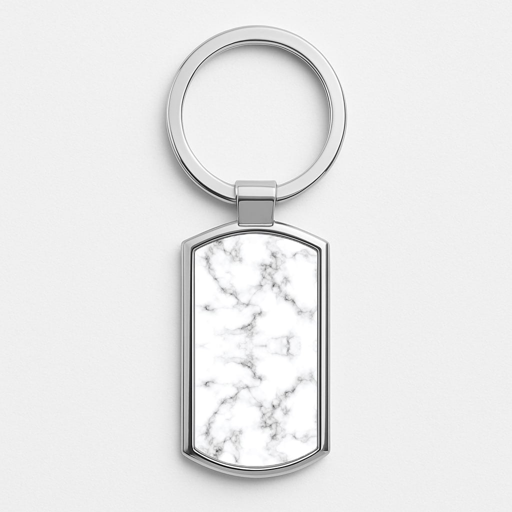White Marbled  Silver Keyring