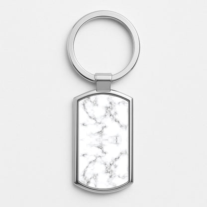 White Marbled  Silver Keyring
