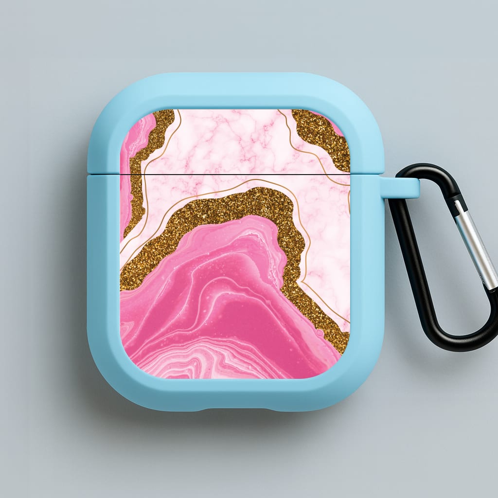 Marble Rock Veins And Glitter Blue AirPods Case