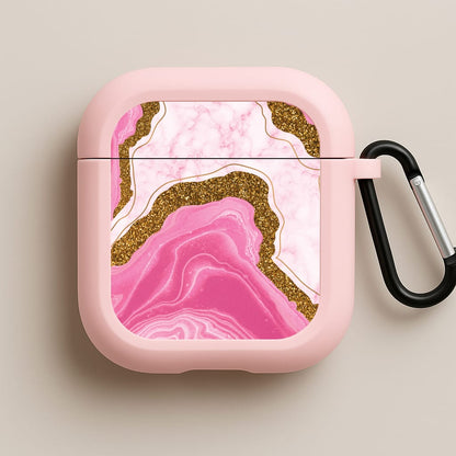 Marble Rock Veins And Glitter Pink AirPods Case