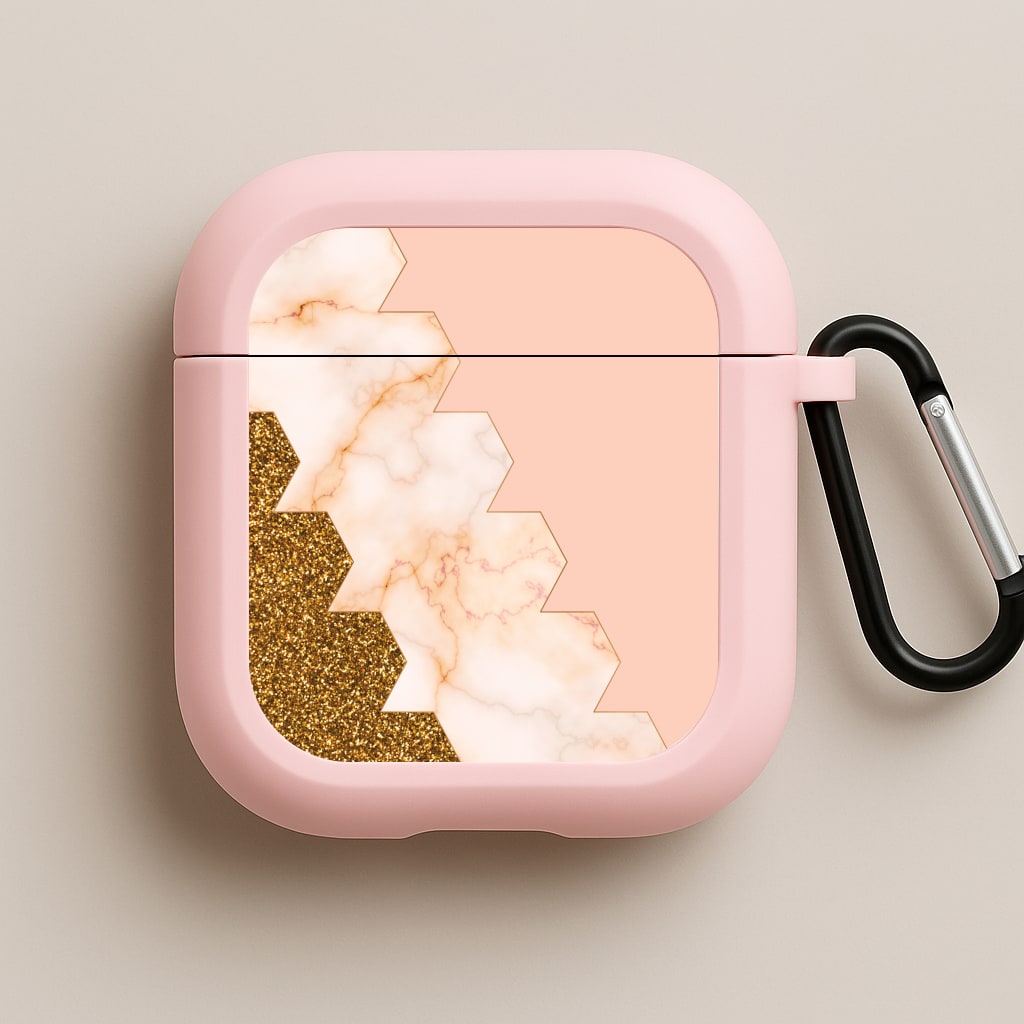 Glitter And Marble Geometric  Pink AirPods Case