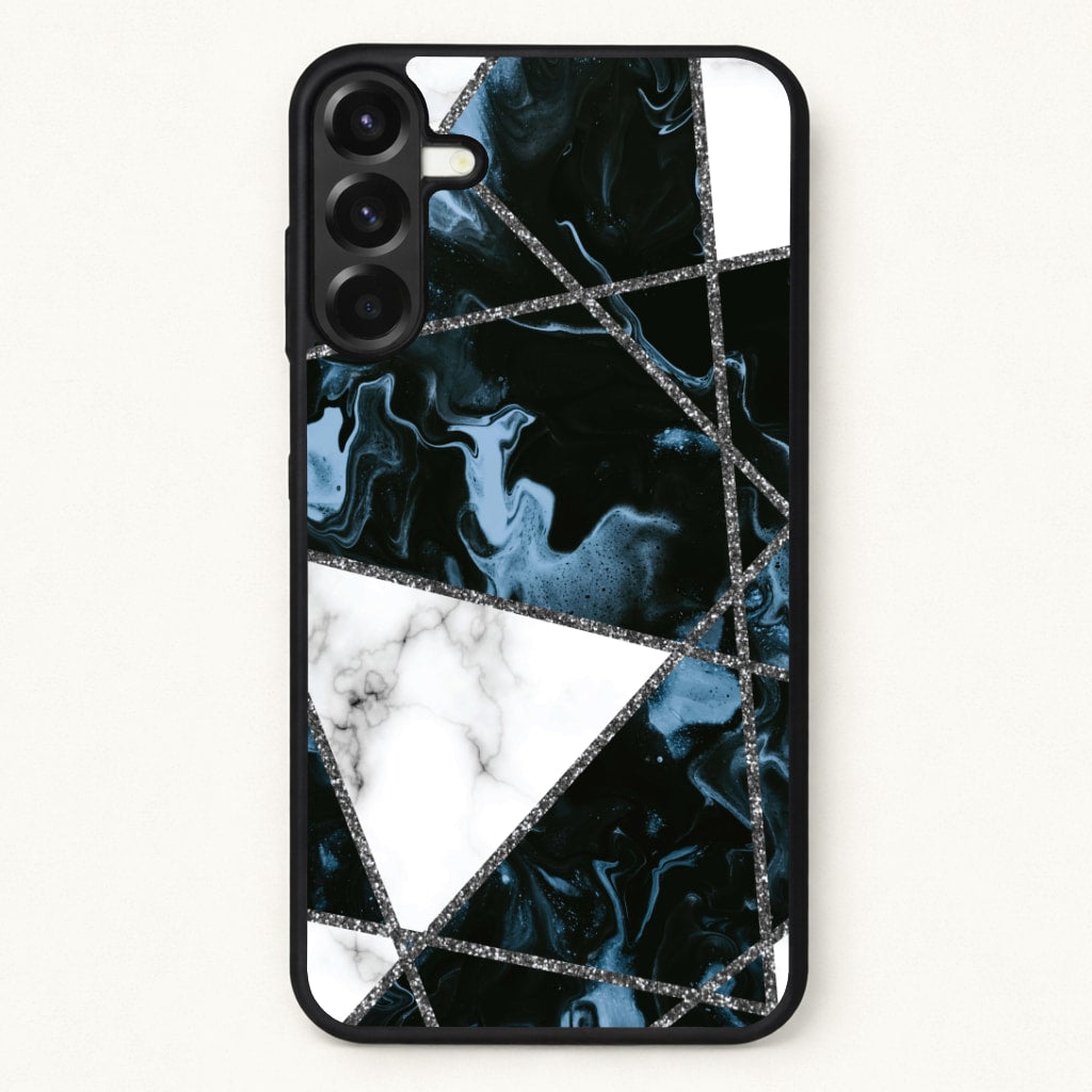 Dark Blue Marble And Silver Collage Phone Case for Galaxy A57