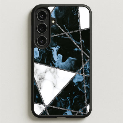 Dark Blue Marble And Silver Collage Phone Case for Galaxy S25FE