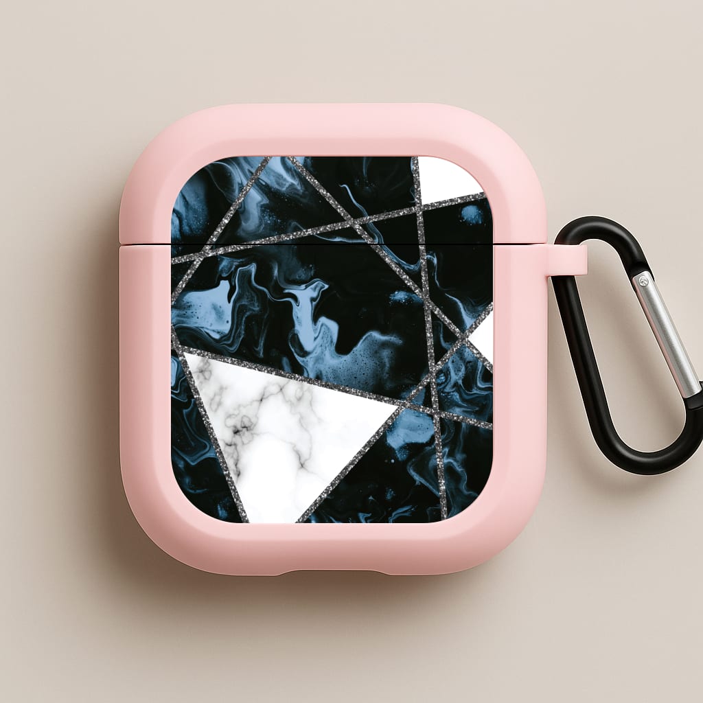 Dark Blue Marble And Silver Collage Pink AirPods Case