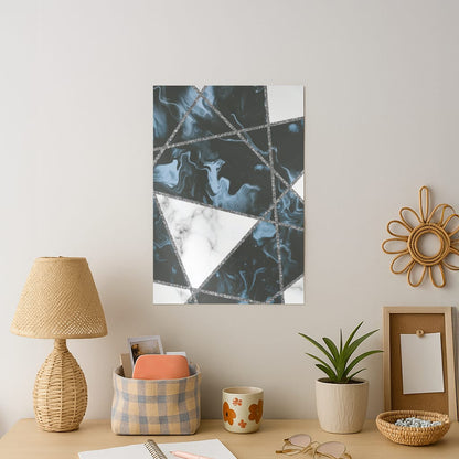 Dark Blue Marble And Silver Collage Art Print