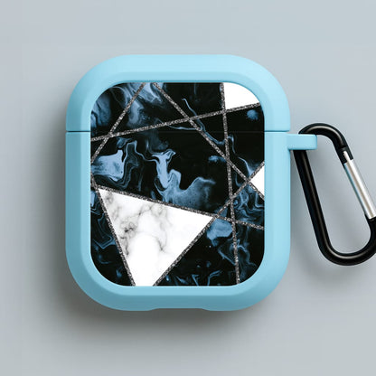 Dark Blue Marble And Silver Collage Blue AirPods Case
