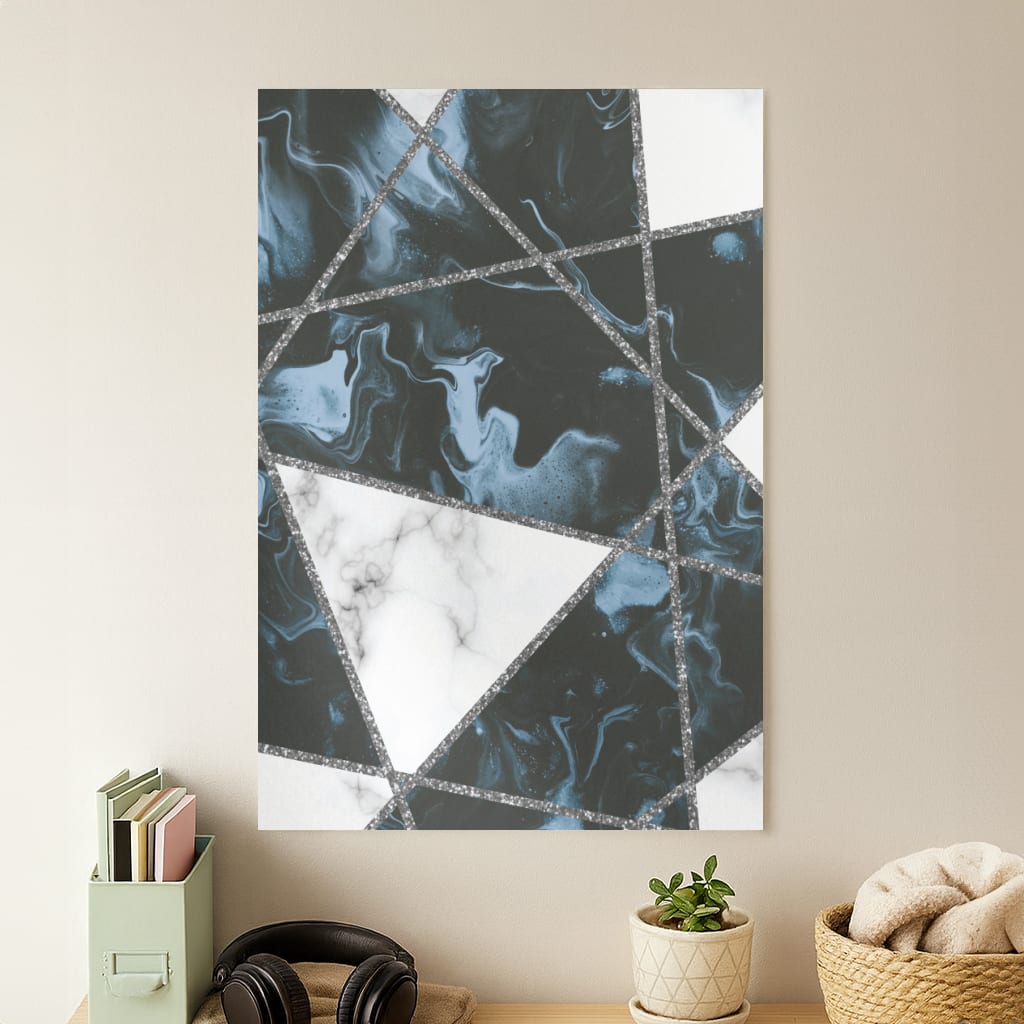 Dark Blue Marble And Silver Collage Poster
