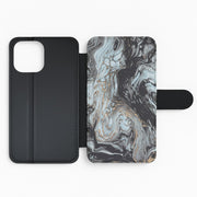 Black And Gold Cloudy Marble Flip / Wallet Phone Case 2