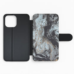 Black And Gold Cloudy Marble Flip Phone Case