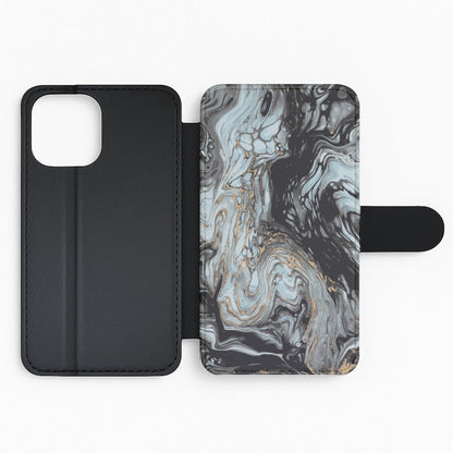 Black And Gold Cloudy Marble Flip Phone Case