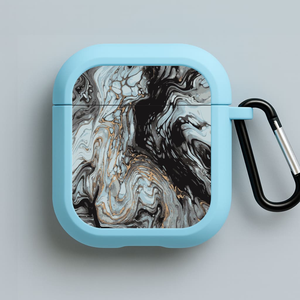 Black And Gold Cloudy Marble Blue AirPods Case