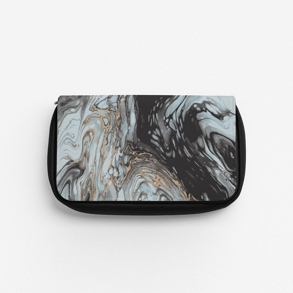 Black And Gold Cloudy Marble Pencil Case