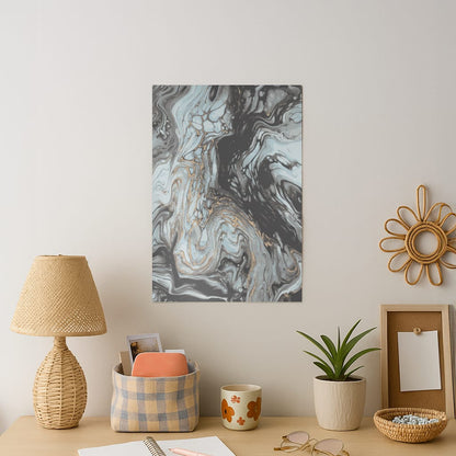 Black And Gold Cloudy Marble Art Print