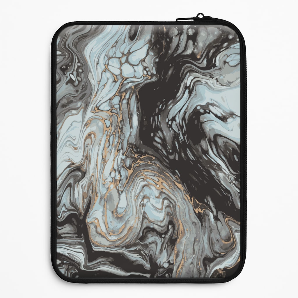 Black And Gold Cloudy Marble Laptop Sleeve
