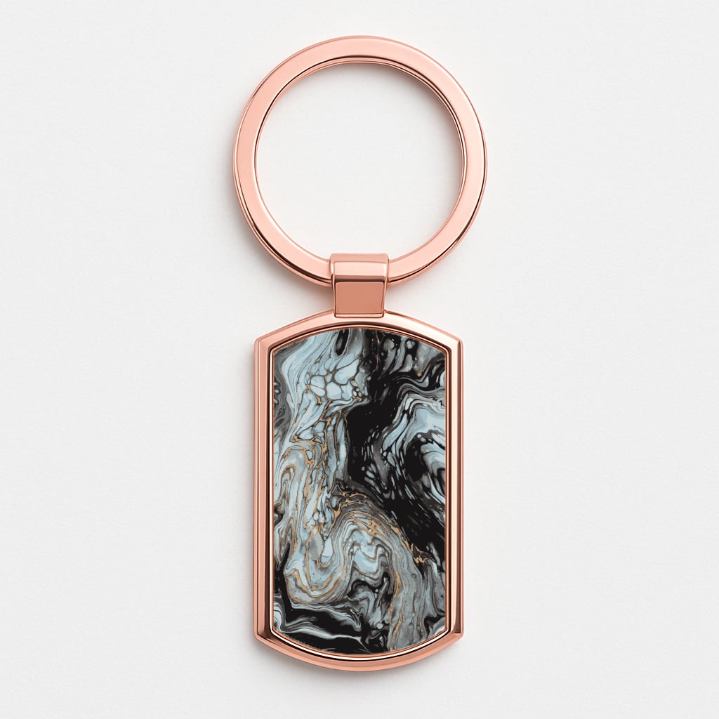 Black And Gold Cloudy Marble Rose Gold Keyring