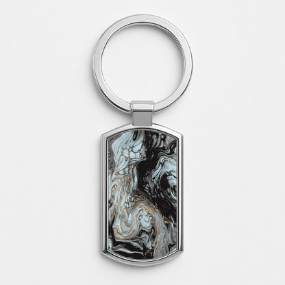 Black And Gold Cloudy Marble Silver Keyring