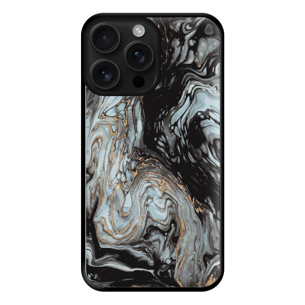 Black And Gold Cloudy Marble Phone Case for iPhone 16 Pro Max