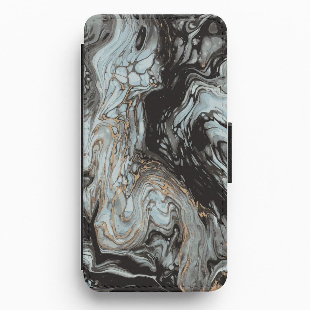 Black And Gold Cloudy Marble Flip / Wallet Phone Case