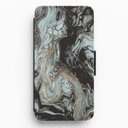 Black And Gold Cloudy Marble Flip / Wallet Phone Case 1