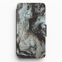 Black And Gold Cloudy Marble Flip / Wallet Phone Case