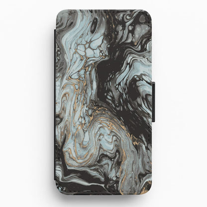 Black And Gold Cloudy Marble Flip / Wallet Phone Case