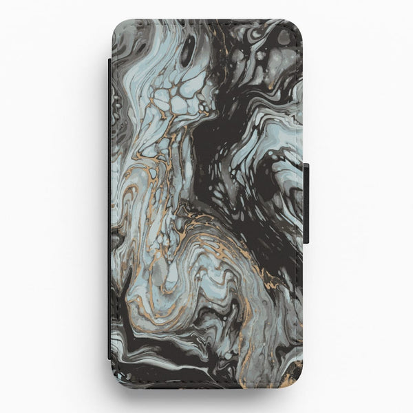 Black And Gold Cloudy Marble Flip / Wallet Phone Case