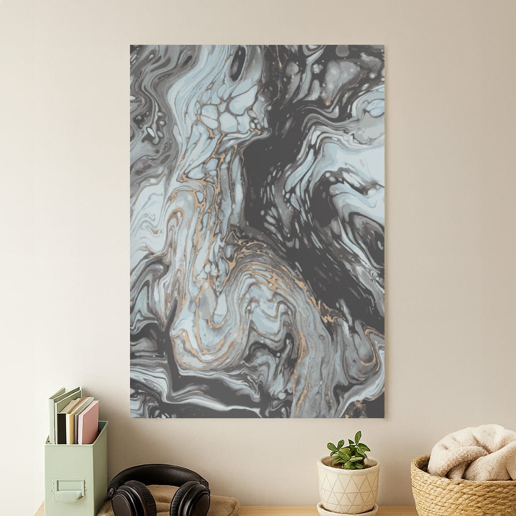 Black And Gold Cloudy Marble Poster