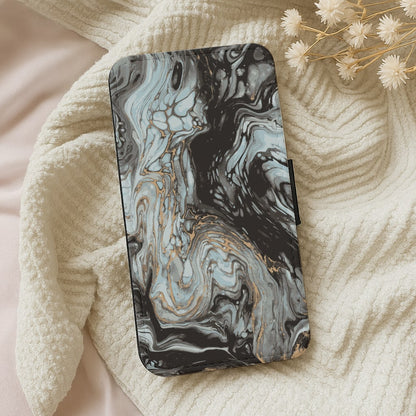 Black And Gold Cloudy Marble Wallet Phone Case