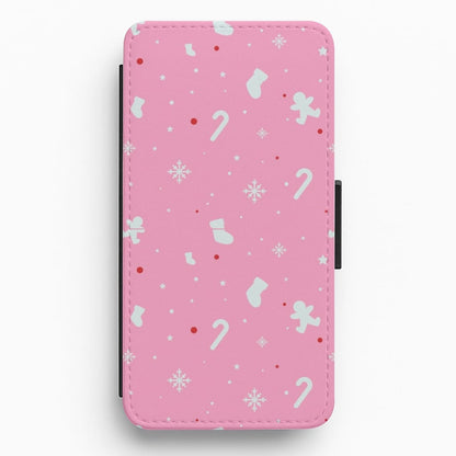 Festive Pattern - Pink Flip / Wallet Phone Case