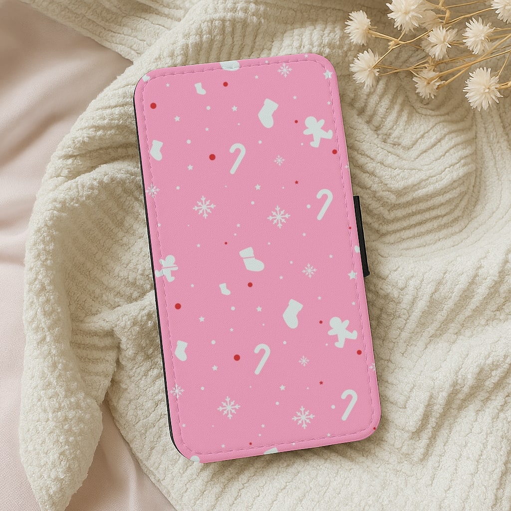 Festive Pattern - Pink Wallet Phone Case