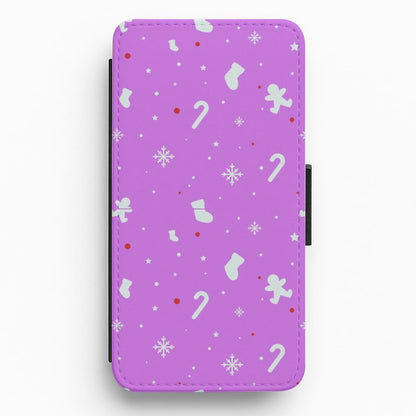Festive Pattern - Purple Flip / Wallet Phone Case