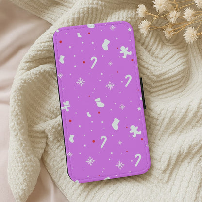 Festive Pattern - Purple Wallet Phone Case