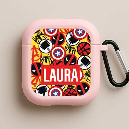 Collage - Personalised Superhero Comic Pink AirPods Case
