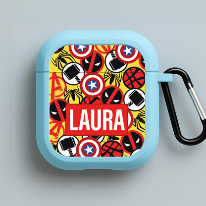 Collage - Personalised Superhero Comic Blue AirPods Case