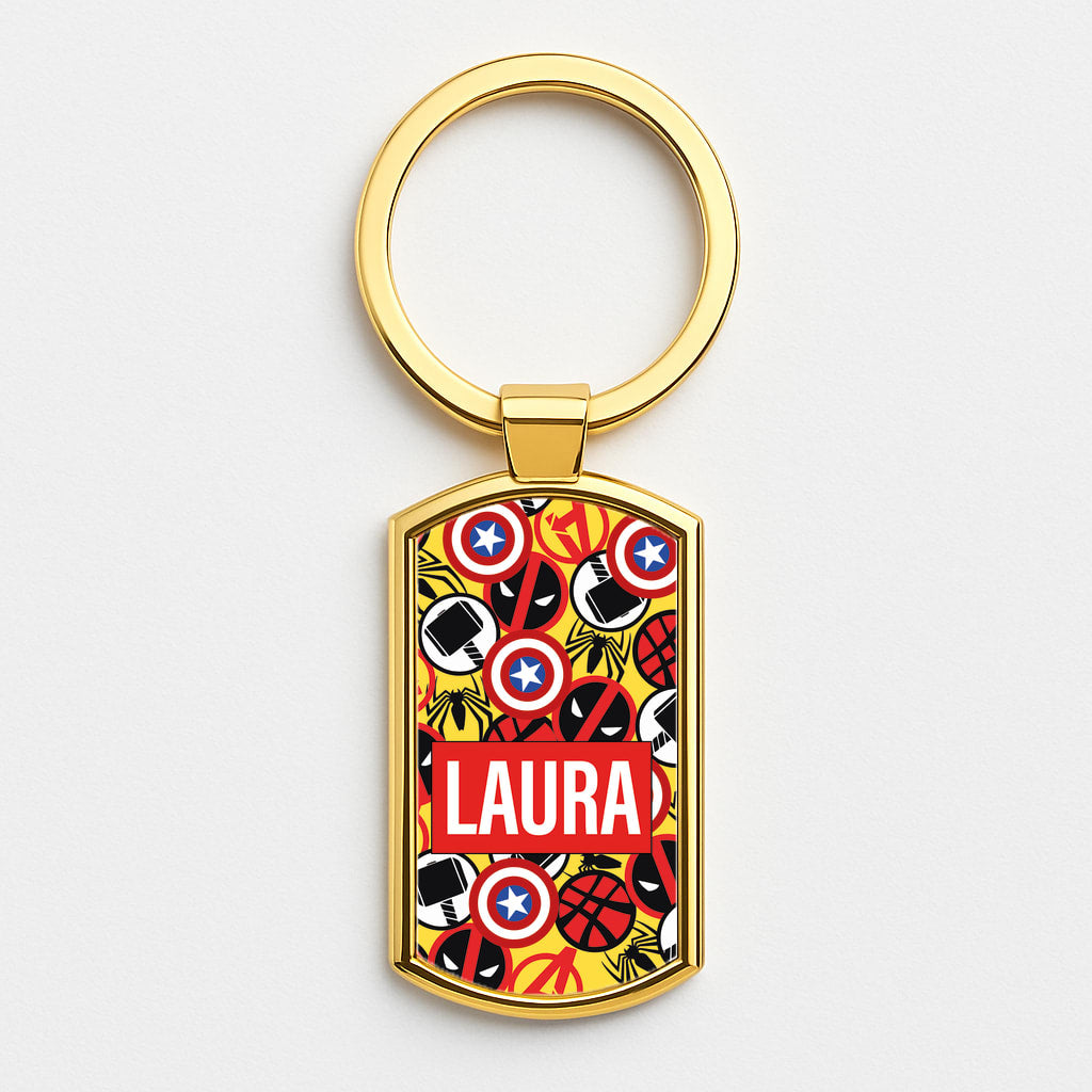 Collage - Personalised Superhero Comic Gold Keyring