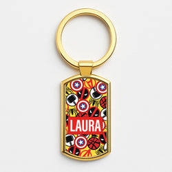 Collage - Personalised Superhero Comic Gold Keyring
