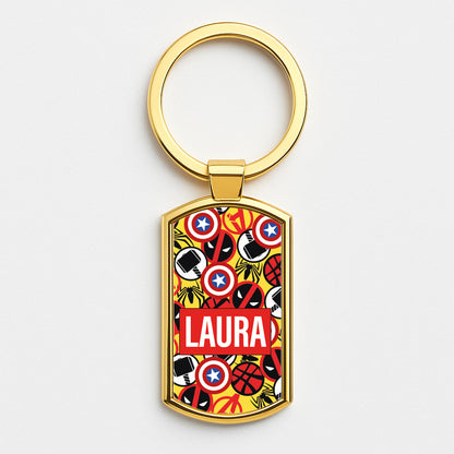 Collage - Personalised Superhero Comic Gold Keyring