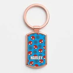 Spiderman And Webs - Personalised Superhero Comic Rose Gold Keyring