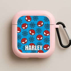 Spiderman And Webs - Personalised Superhero Comic Pink AirPods Case
