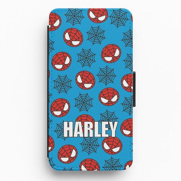 Spiderman And Webs - Personalised Superhero Comic Flip / Wallet Phone Case