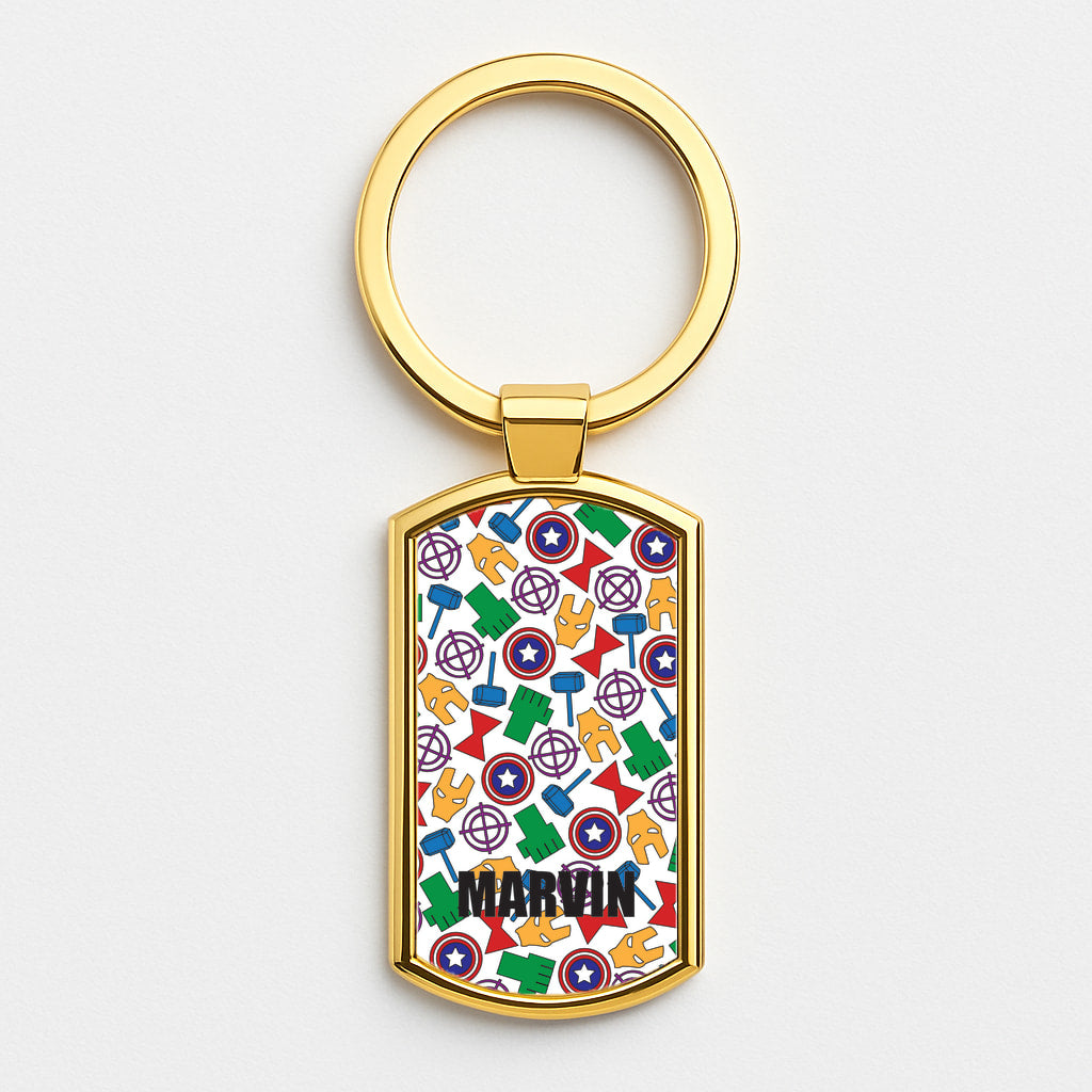 Icon Pattern - Personalised Superhero Comic Gold Keyring