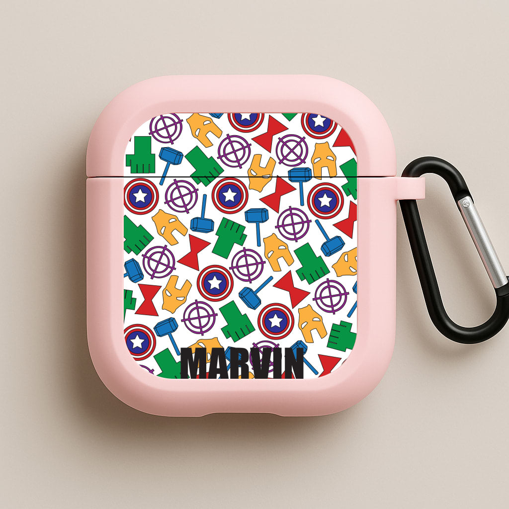 Icon Pattern - Personalised Superhero Comic Pink AirPods Case