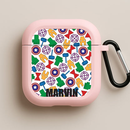 Icon Pattern - Personalised Superhero Comic Pink AirPods Case