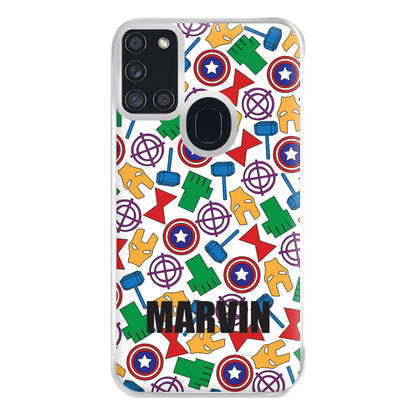 Icon Pattern - Personalised Superhero Comic Phone Case for Galaxy A21s