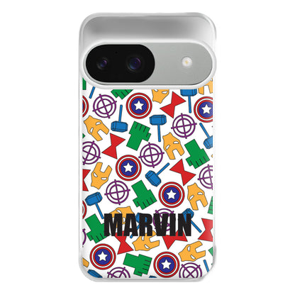 Icon Pattern - Personalised Superhero Comic Phone Case for Google Pixel 9 / 9 Pro